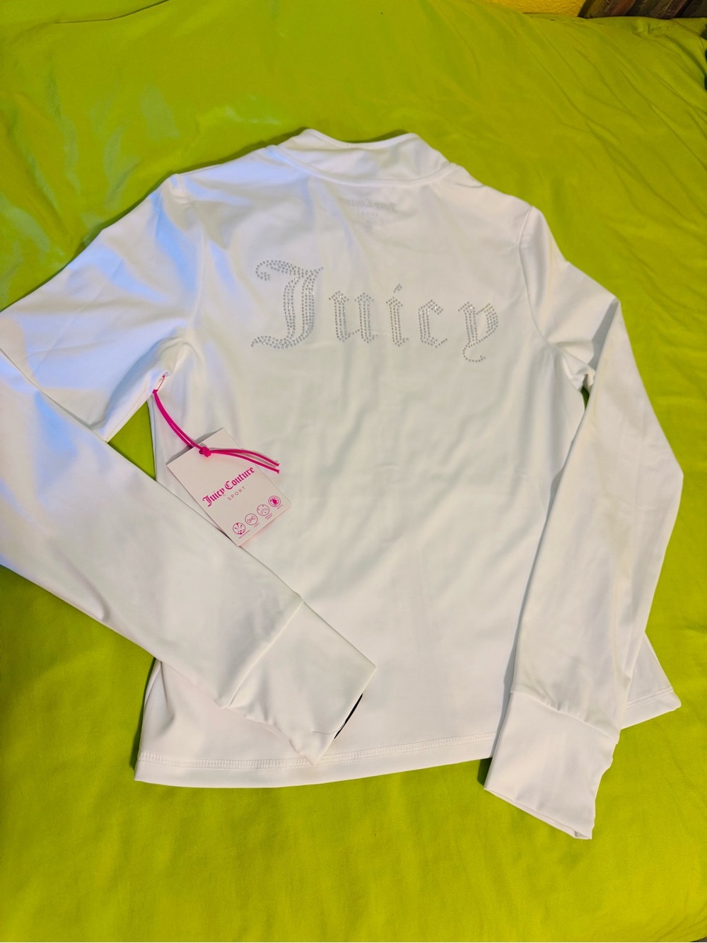 Juicy Couture White Rhinestone Logo Long Sleeve Sweater